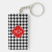 Black Whoundstooth Red Quatrefoil 3 Monogram Sleutelhanger (achterkant)