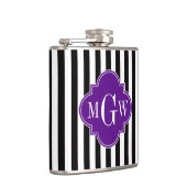Black WhStripe Paars Quatrefoil 3 Monogram Heupfles (Rechts)