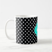 Black Wht Polka Dot Brt Aqua Quatrefoil 3 Monogram Koffiemok (Links)