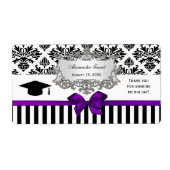 Black Wht Stripe Damask Paars Water Label Afstudee (Voorkant)
