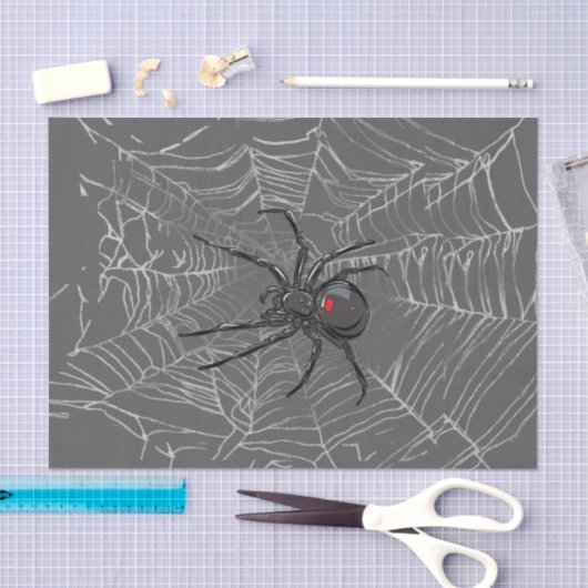 Black Widow Spider And Spiderweb Drawing Art Tissuepapier (Craft)