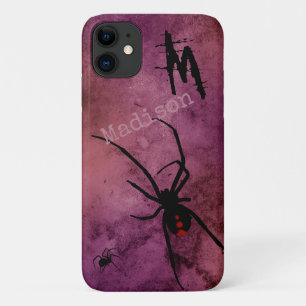 Black Widow Spider Gothic Halloween Monogram Naam iPhone 11 Hoesje