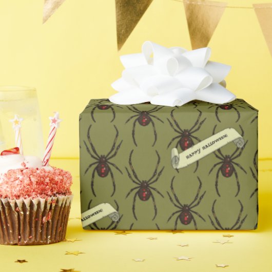 Black Widow Spider Halloween Pixel Art Pattern Cadeaupapier (Verjaardagsfeest)