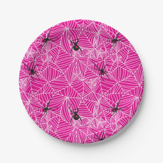 Black Widow Spider Web Pink Papieren Bordje (Voorkant)