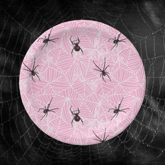 Black Widow Spider Web Pink Papieren Bordje