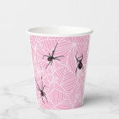 Black Widow Spider Webs Pastel Pink Papieren Bekers (Achterkant)