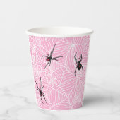 Black Widow Spider Webs Pastel Pink Papieren Bekers (Voorkant)