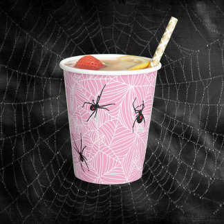 Black Widow Spider Webs Pastel Pink Papieren Bekers