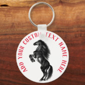 Black Wild Horse Sleutelhanger met aangepaste teks (Voorkant)