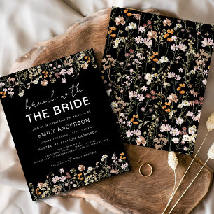 Black Wildflower Bruids Brunch Uitnodigingen Flyer