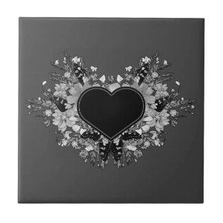 Black Wildflower Heart Tegeltje