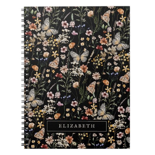 Black Wildflower Notebook Notitieboek (Voorkant)