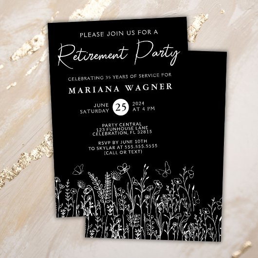 Black Wildflowers Retirement Party Invitation