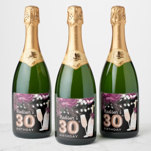 Black Wine Luxury 30th Birthday - persoonlijk Sparkling Wijnetiket (Flessen)