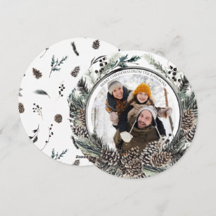 Black Winter Pine Cone WreatRound Photo Holiday Feestdagenkaart