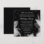 Black Winter White Feathers Holiday Invitation Kaart (Voorkant / Achterkant)