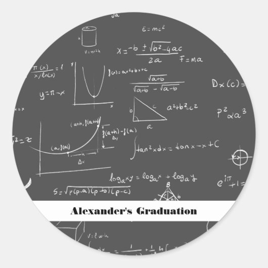 Black Wiskunde Equations Formulas Grafisch Afstude Ronde Sticker (Voorkant)