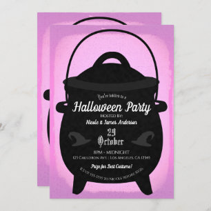 Black Witch Cauldron Pink Halloween Party Kaart