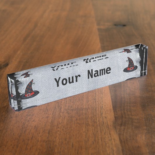 Black Witch Pet Stars Cute Spider Halloween Naambordje (Zijkant)