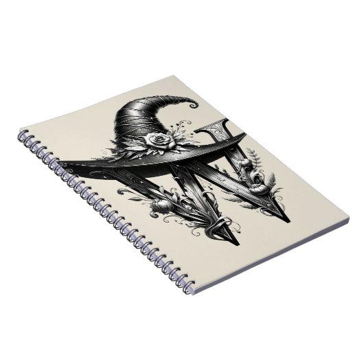Black Witch Pet Witchy Letter W Magic Spell Notitieboek (Rechterzijde)