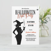 Black Witch Silhouette Halloween Night Party Kaart (Staand voorkant)