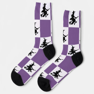Black Witches Purple & White Checkered Sokken