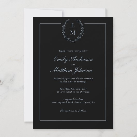 Black With Blue Wedding Invitation QR Code Kaart (Voorkant)