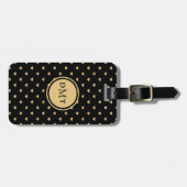 Black with Gold Hearts Pattern - Monogramed Bagagelabel (Voorkant horizontaal)