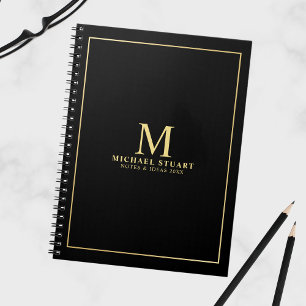 Black with Gold Personalized Monogram and Name Notitieboek