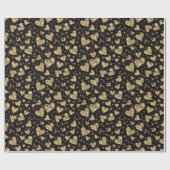 Black With Gold Sparkle Hearts Cadeaupapier (Vlak)