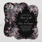 Black with Moody Dark Floral Wedding Invitations (Devant / Derrière)