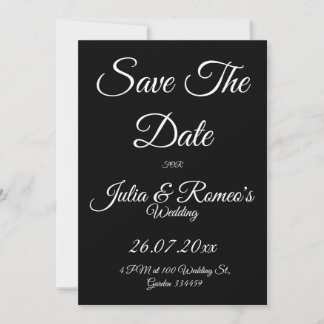 Black with White Script Save The Date Card  Kaart