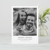 Black | Witte Foto QR Code Bruiloft Save the Date Kaart (Staand voorkant)