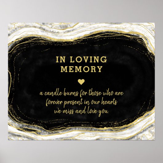 Black Witte & Gouden Geode 'In Loving Memory' Bord Poster (Voorkant)