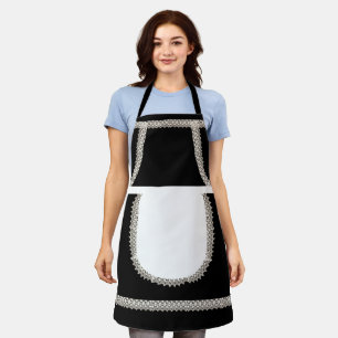 Black Witte Kant Franse meid kostuum Schort