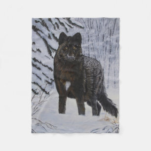Black Wolf Fleece Deken