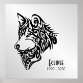 Black Wolf Head met naam en datum Poster (Voorkant)