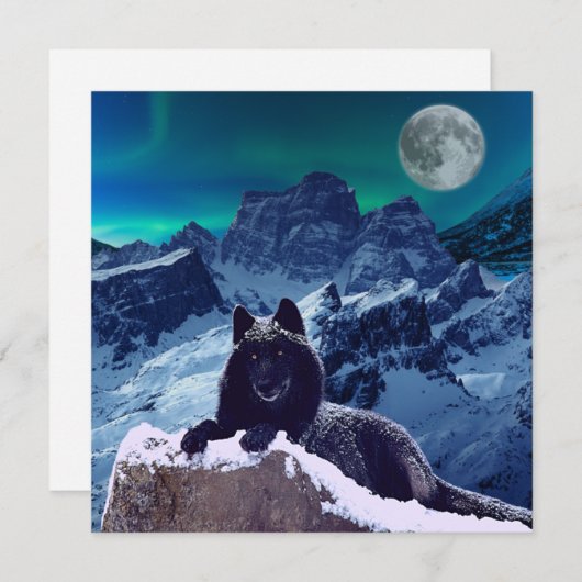 Black Wolf Moon | Gothische platte Kaart (Voorkant / Achterkant)