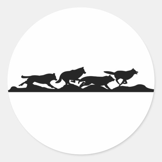 Black Wolf Silhouette Wild Hardlopen met de Pack Ronde Sticker (Voorkant)