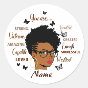 Black Woman Afro Girl-offertes op maat Ronde Sticker