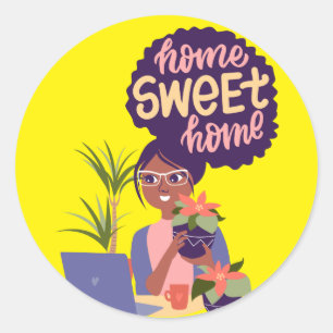 Black Woman Crazy Plant Lady, Home Sweet Home Ronde Sticker
