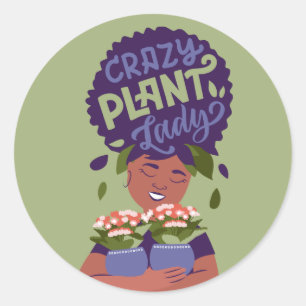Black Woman Crazy Plant Lady, Hugging Planten Ronde Sticker