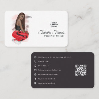 Black Woman Fitness Instructor Girl QR Code Visitekaartje