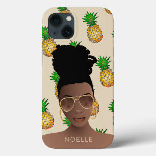 Black Woman, Gold Shades, ananananassenpatroon, be iPhone 13 Hoesje