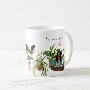 Black Woman Meditting Houseplant Koffiemok