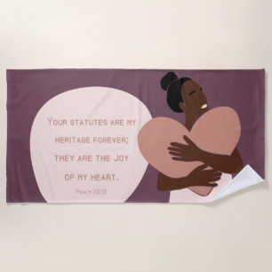 Black Woman Scripting Heart Christelijk Plum Strandlaken