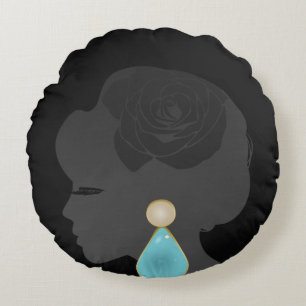 Black Woman Silhouette Dark Glamour Rond Kussen