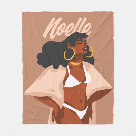 Black Woman, White Bikini, Beach Ready Fleece Deken (Voorkant)
