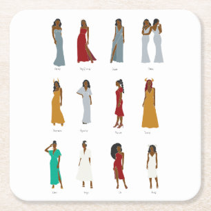 Black Woman Zodiac Astrology Vierkante Kartonnen Onderzetter