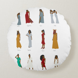 Black Woman Zodiac Pillow Rond Kussen